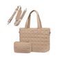 Mila Quilted Easy-Care Nylon Traveler Tote with Padded Laptop Sleeve & Mini Clutch