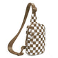 Kenzie Easy-Care Nylon Checkered Sling Crossbody Bag with Card Slots, Hidden Zip Pocket & Double Ring Clasps