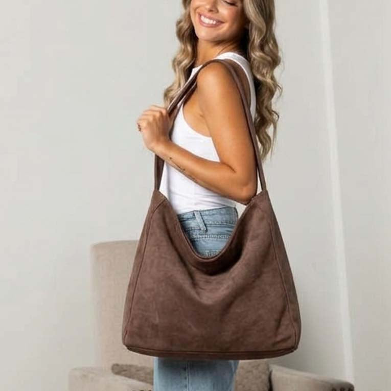 Miranda Oversized Hobo Shoulder Bag | Vegan Suede, Cotton/Polyester Lining | 15.25 x 4.5 x 13.75 in