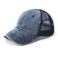 Distressed Cotton Twill Mesh Nylon Messy Bun Ponytail Ball Cap | One Size