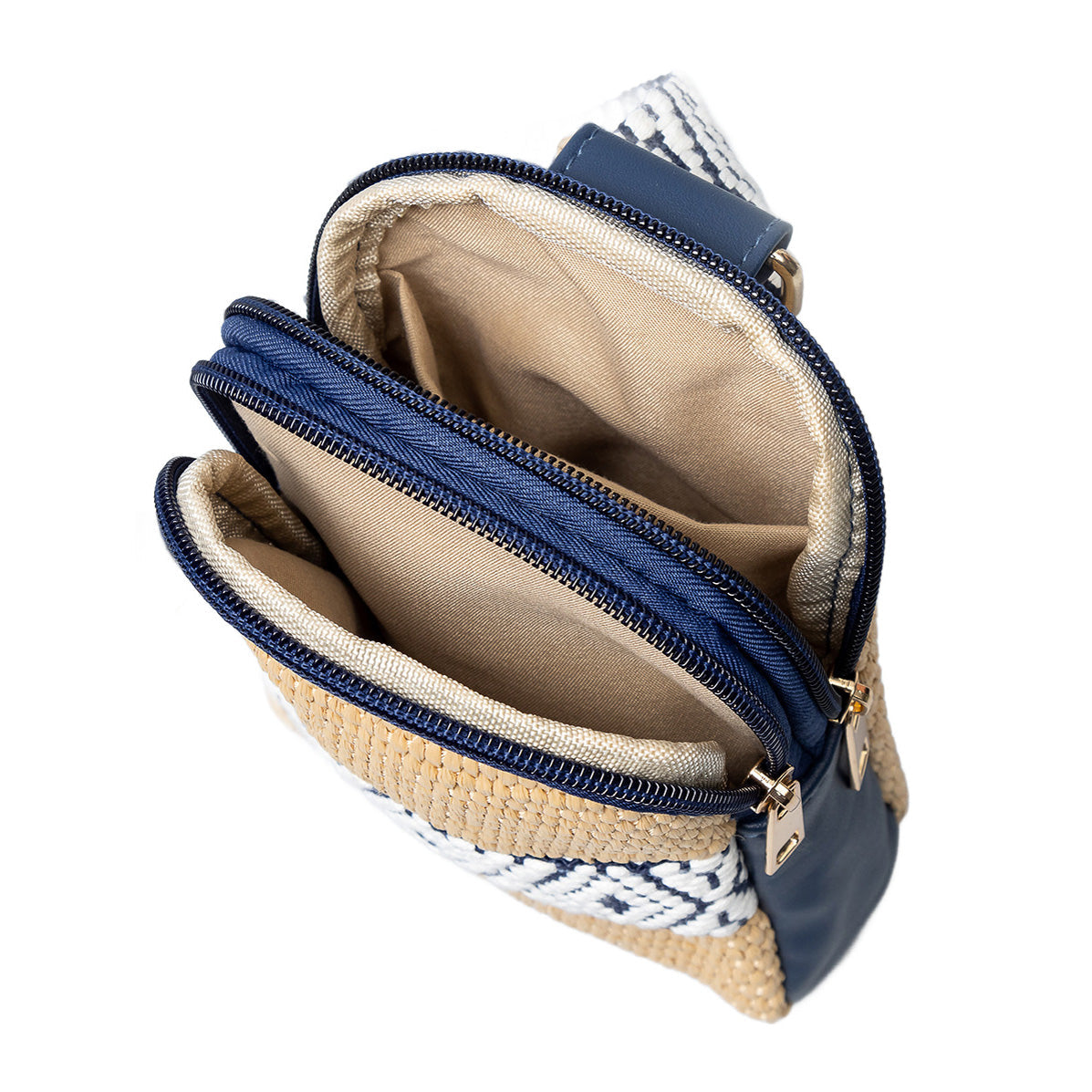 Naomi Vegan Leather & Woven Straw Mixed Media Guitar Strap Sling Bag