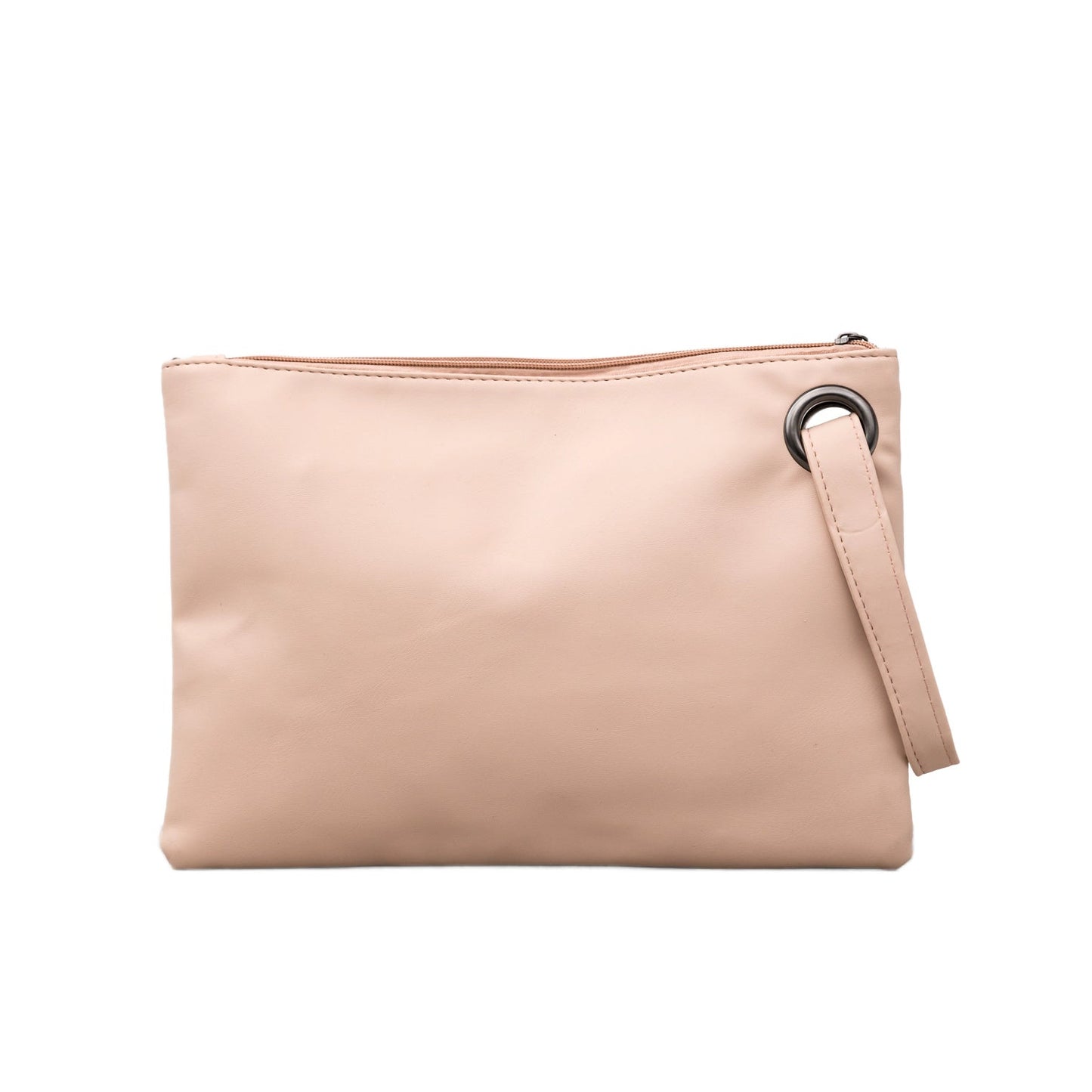 Soft Vegan PU Leather 100% Polyester Lined Grommet Detail Oversized Wristlet Clutch | 12" x 8"