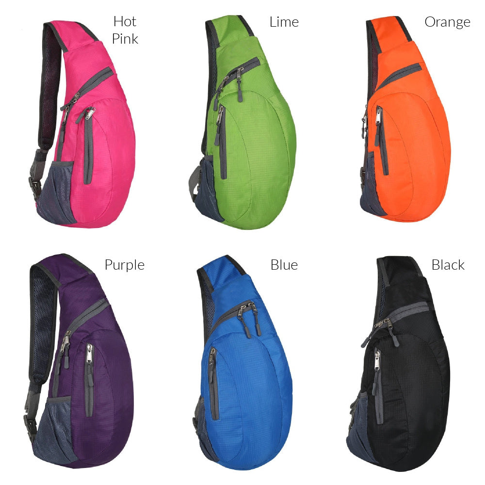100% Polyester Nylon Packable Padded Strap Sling Bag with Storage Pouch | 8.5" x 3" x 17"