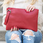 Soft Vegan PU Leather 100% Polyester Lined Grommet Detail Oversized Wristlet Clutch | 12" x 8"