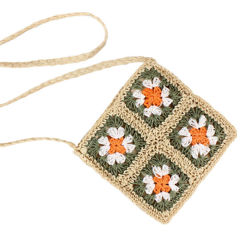 Eliza Woven Straw Crochet Crossbody Bag