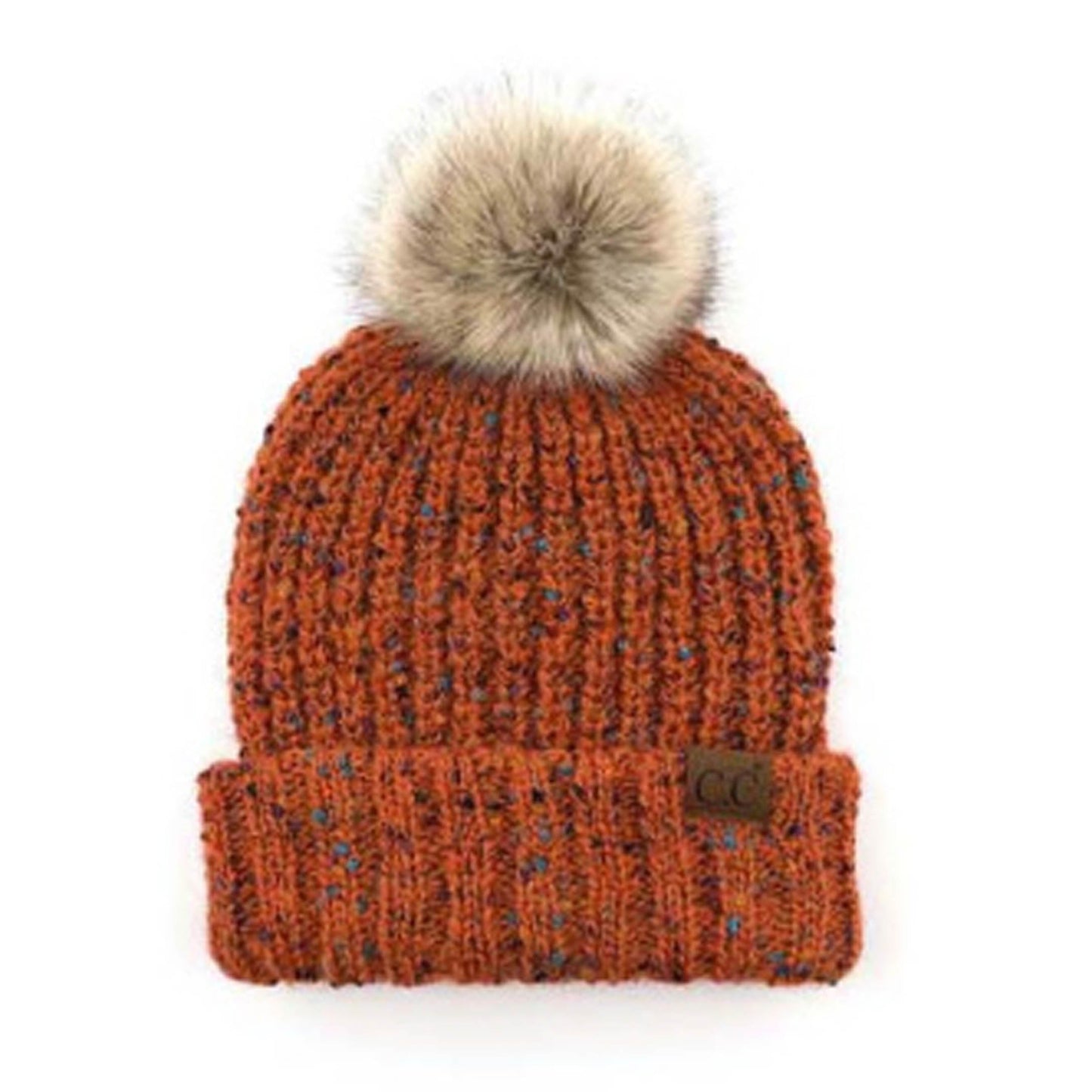 C.C® 100% Soft Spun Acrylic Confetti Faux Fur Pom Beanie | One Size