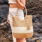Valeria Two-Tone Woven Straw Tote Bag