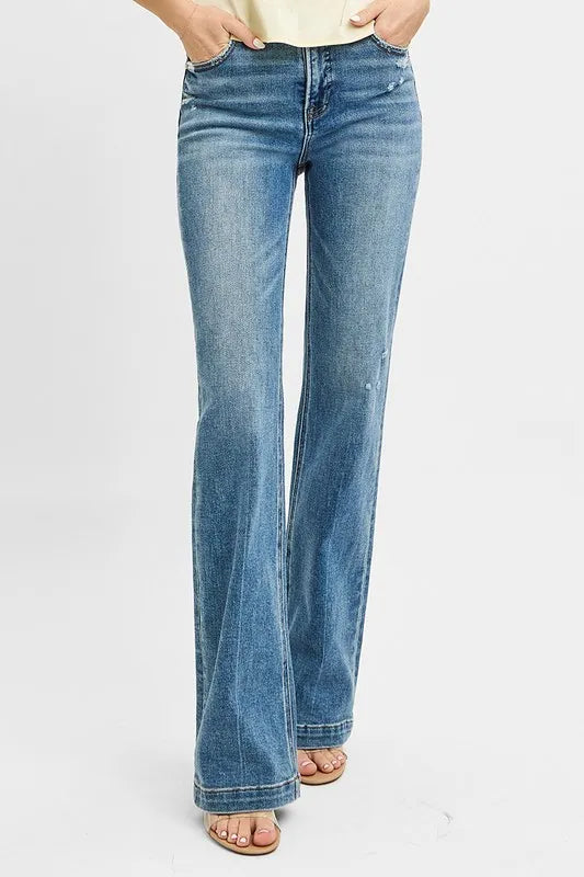 RISEN Full Size Distressed Detail Bootcut Jeans Plus Size Cotton Polyester Lycra Sizes 0-3X