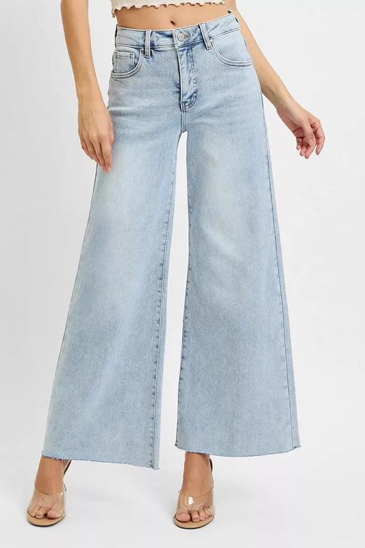 RISEN Full Size High Rise Ankle Wide Palazzo Jeans Plus Size Cotton Polyester Spandex Sizes 0-3XL