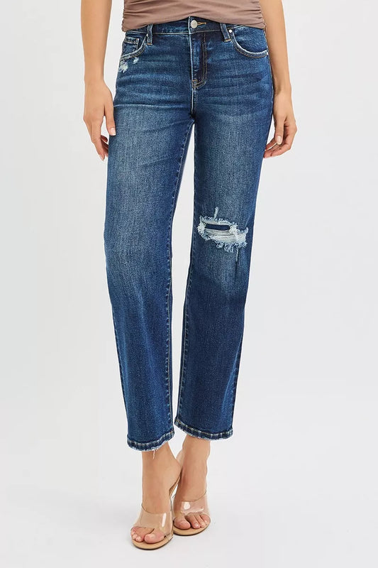 RISEN High Rise Crop Slim Straight Jeans with Hidden Knee Patch Cotton Polyester Spandex Sizes 0-15