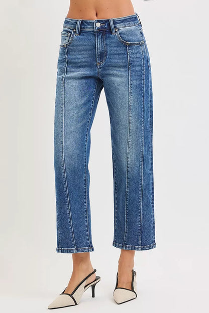 RISEN High Rise Crop Straight Jeans - Cotton Polyester Spandex Blend - Sizes 0-15