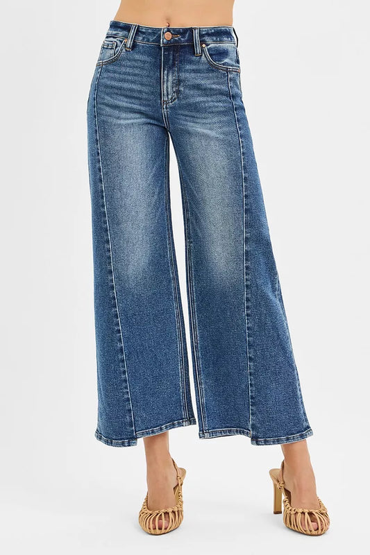 RISEN High Rise Crop Wide Leg Jeans with Step Hem Cotton Polyester Rayon Spandex 0-15