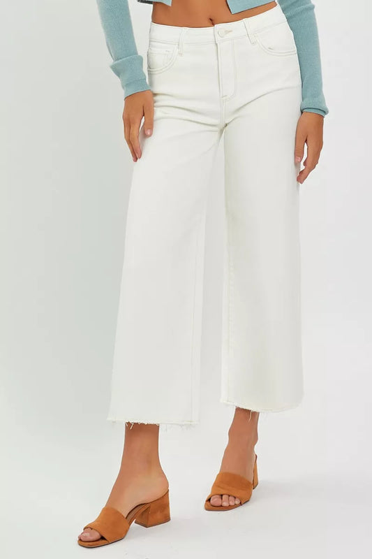 RISEN Tummy Control High Rise Crop Wide Jeans Cotton Spandex Sizes 0-15