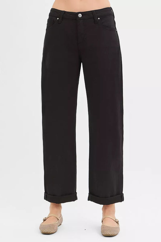 RISEN Tummy Control Mid Rise Ankle Barrel Relaxed Baggy Jeans Lyocell Cotton Lycla Sizes 0-15