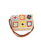 Sylvie Foldover Crochet Woven Straw Crossbody Bag with Vegan Leather Strap & Magnetic Clasp | Khaki, Straw