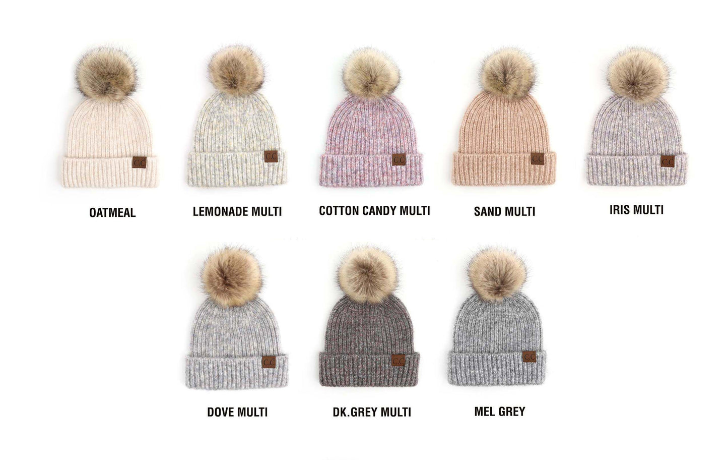 C.C® Acrylic Nylon Cozy Marled Knit Faux Fur Pom Beanie | One Size