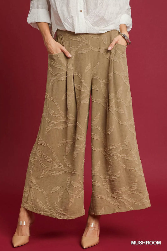 Umgee Jacquard Wide-Leg Pants Polyester Sizes S-L