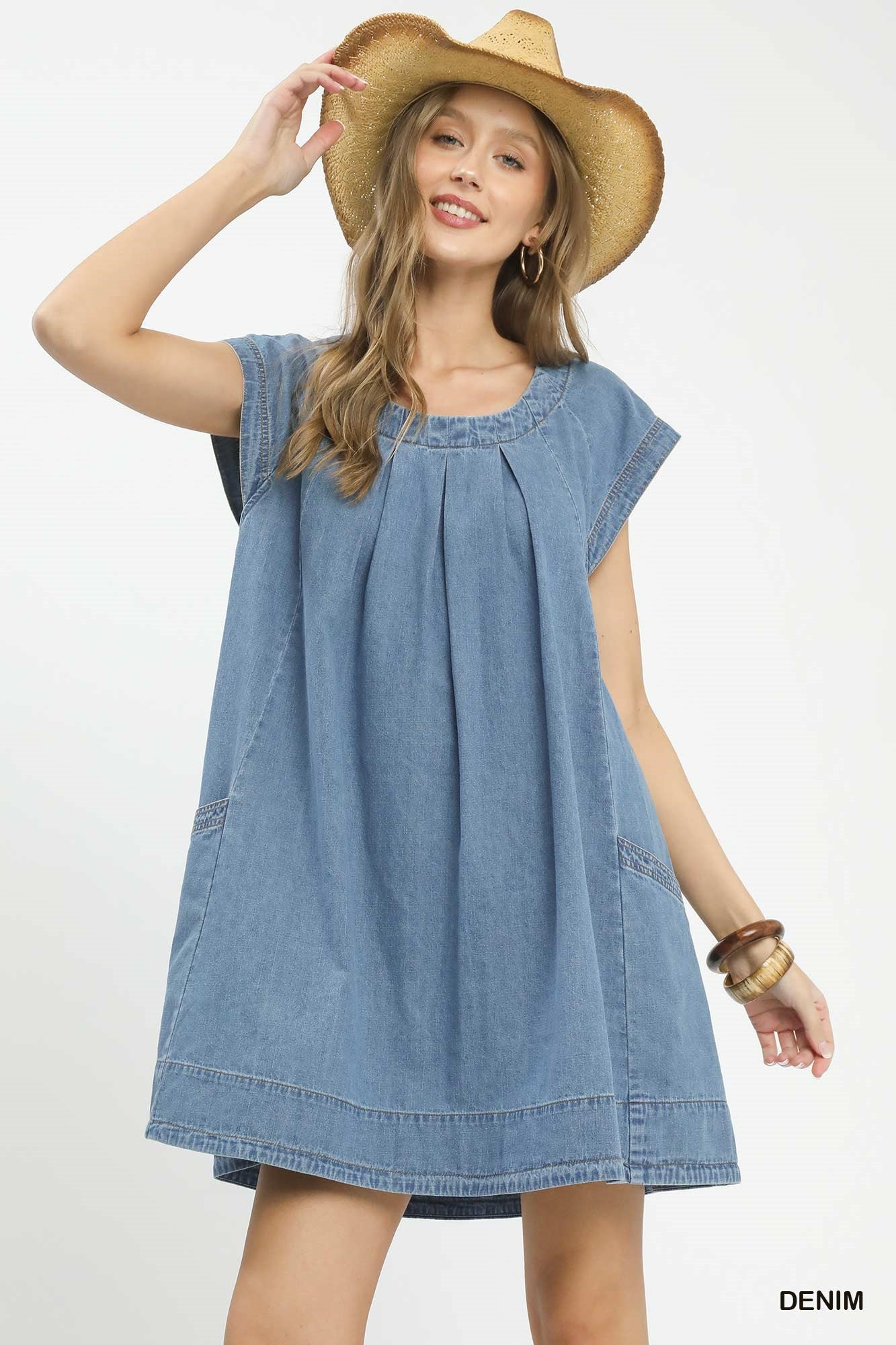 Umgee Stone Washed Denim Mini Dress | 80% Cotton & 20% Polyester | Sizes S, M, L