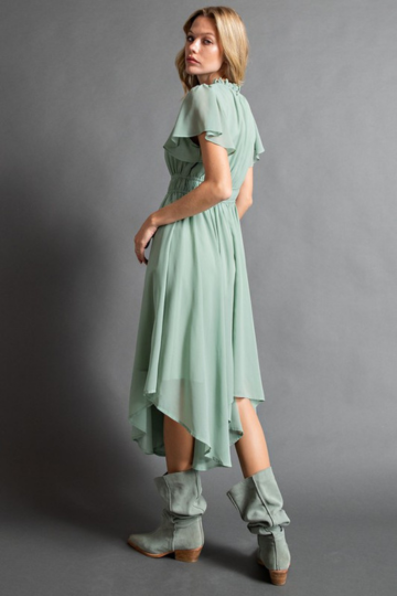 Feminine Short Sleeve Midi Chiffon Dress
