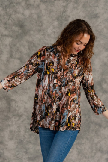 Gabby Style Long Sleeve Floral Brown Design Top