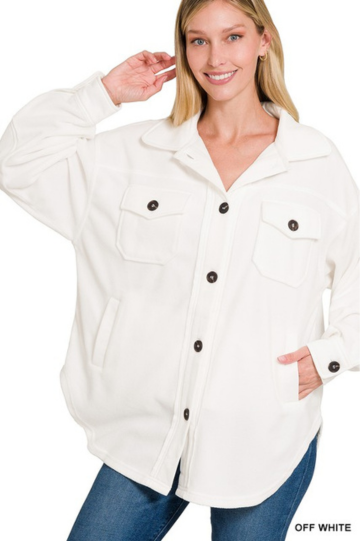 Zenana Clothing Oversized Basic Long Sleeved Fleece Shacketn
