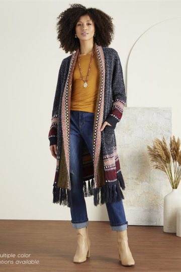 Coco + Carmen Dahlia Cardigan With Aztec Trim