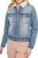 Women’s Denim Jacket with a Button Down Closure and Inside Sherpa Suede Cotton Polyester Size M-XL