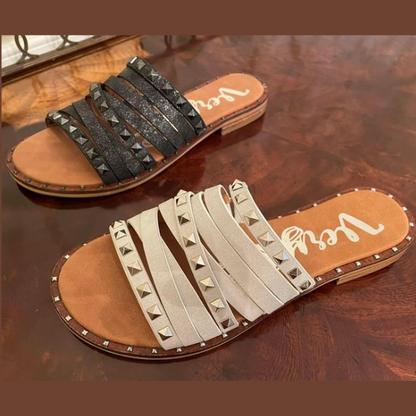 Very G Studs 2 Slip On Sandals - PU Leather - White - Sizes 6-11