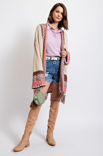 Easel Ethnic Featured Sweater Cardigan