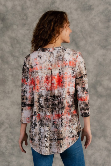 Gabby Style Long  Sleeve Mocha Red Floral Design Top