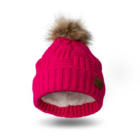 Britt's Knits Women's Unique Weave Plush Lined Knit Hat with Pom