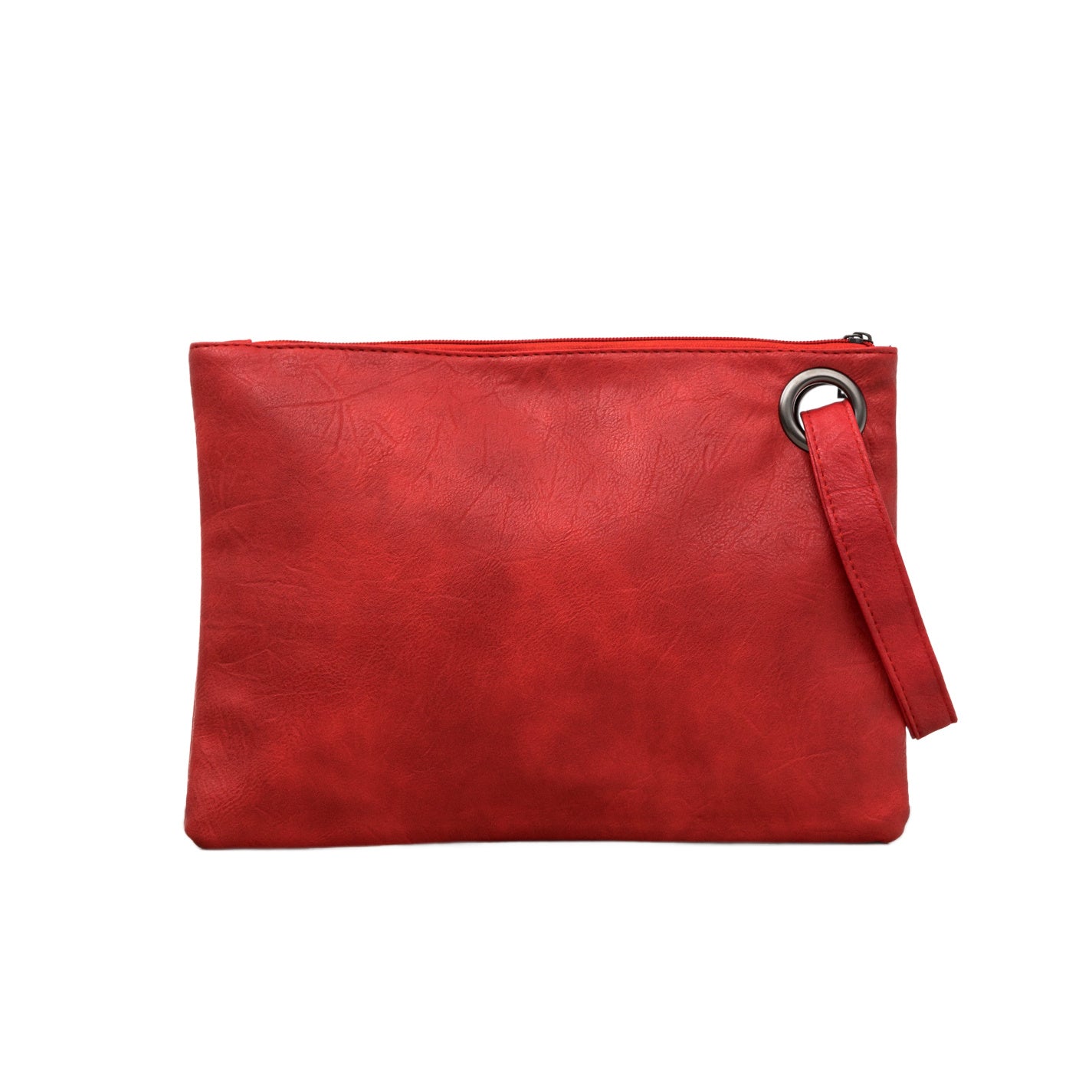 Soft Vegan PU Leather 100% Polyester Lined Grommet Detail Oversized Wristlet Clutch | 12" x 8"