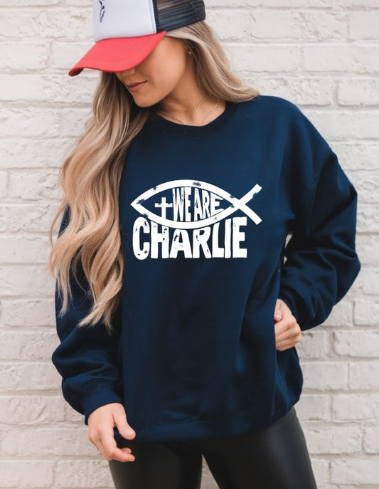 We Are Charlie Crewneck Long Sleeve Sweatshirt  Kirk Graphic Cotton Polyester Sizes S-XL