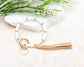 Reinforced Beaded Suede Tassel Gold Wood Accent Bead Boho Key Ring Bracelet | 4"