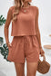 Blueberi B Women's Round Neck Top and Drawstring Shorts Set Polyester Spandex Size S-XL