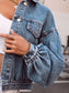 Blueberi B Women’s Collared Neck Dropped Shoulder Denim Top Cotton Polyester Size XS-L
