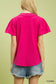 Back view of fuchsia umgee seersucker top with lace trim, 70% rayon 30% polyester, sizes S-L