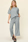 Double Take Women’s Full Size Texture Round Neck Short Sleeve T-Shirt and Wide Leg Pants Polyester Spandex Size S-3XL