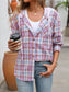 Blueberi B Women's Plaid Long Sleeve Hooded Jacket Cotton Polyester Size S-2XL
