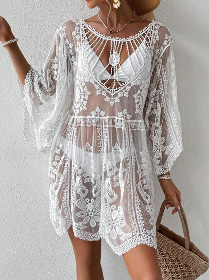 Blueberi B Women’s Lace Round Neck Cover-Up Polyester One Size