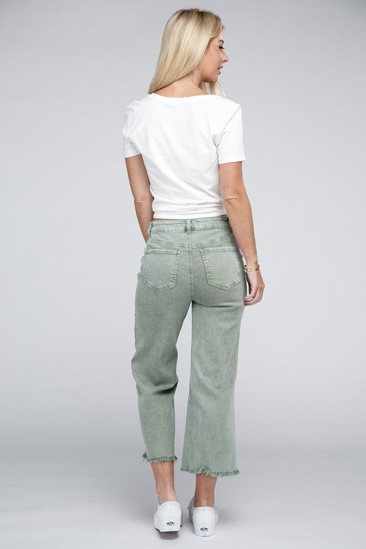 Zenana Clothing High Waist Frayed Hem Straight Pants Jeans