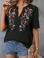 Blueberi B Women's Embroidered Notched Short Sleeve T-Shirt Polyester Elastane Size S-2XL
