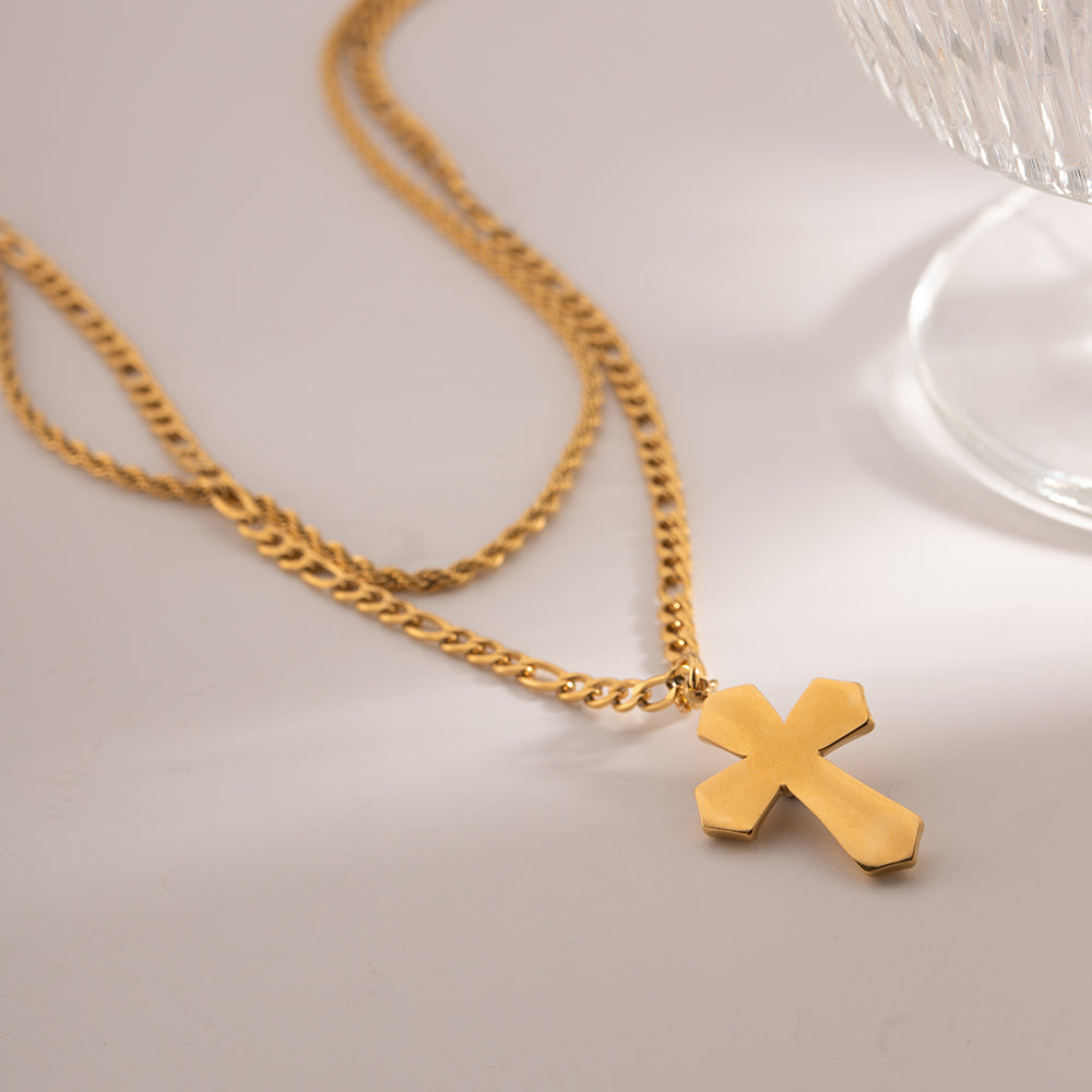 Women’s 18K Gold-Plated Double Layered Cross Necklace