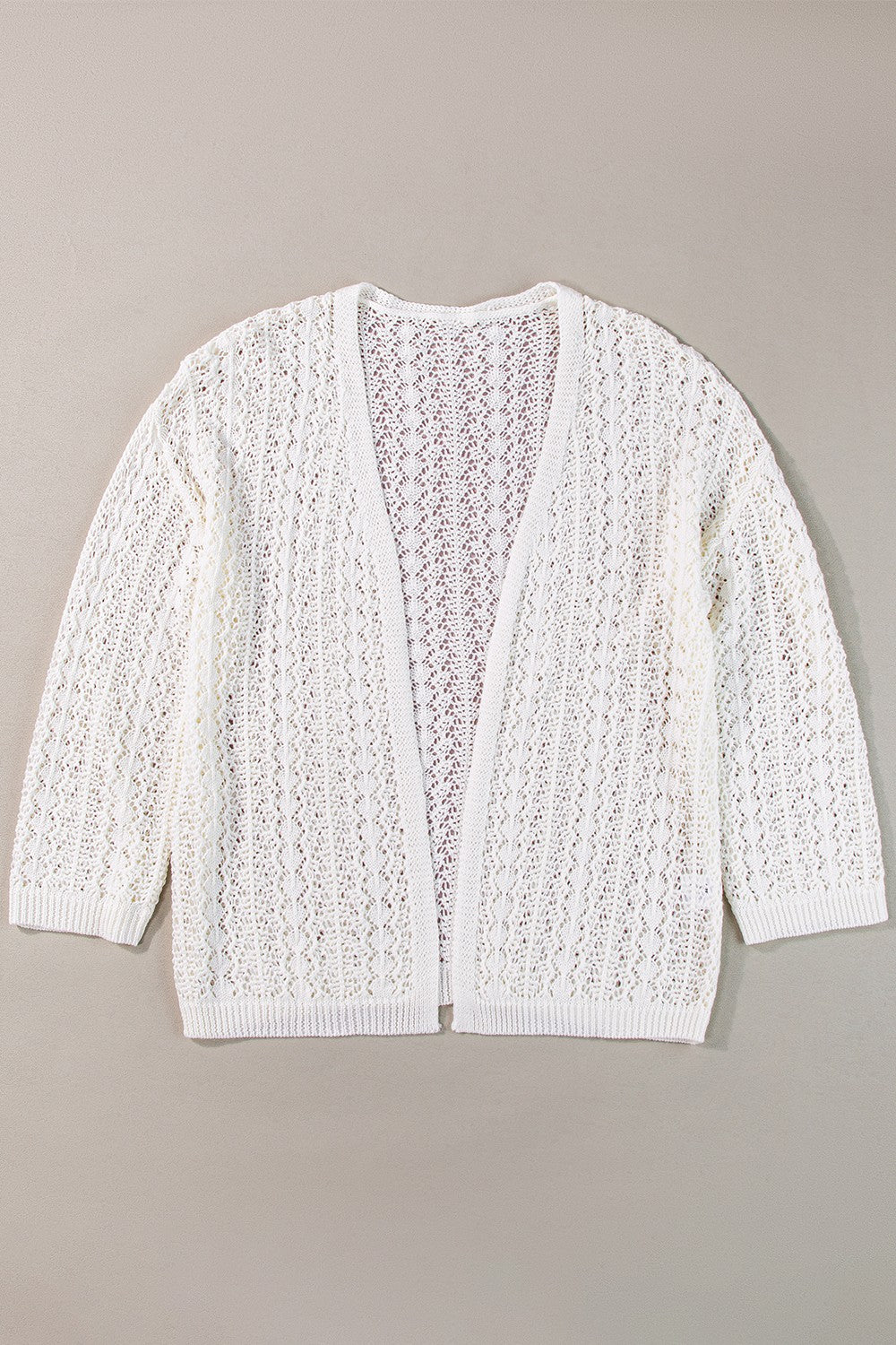 Blueberi B Women's Openwork Open Front Dropped Shoulder Cardigan Acrylic Cotton Size S-XL