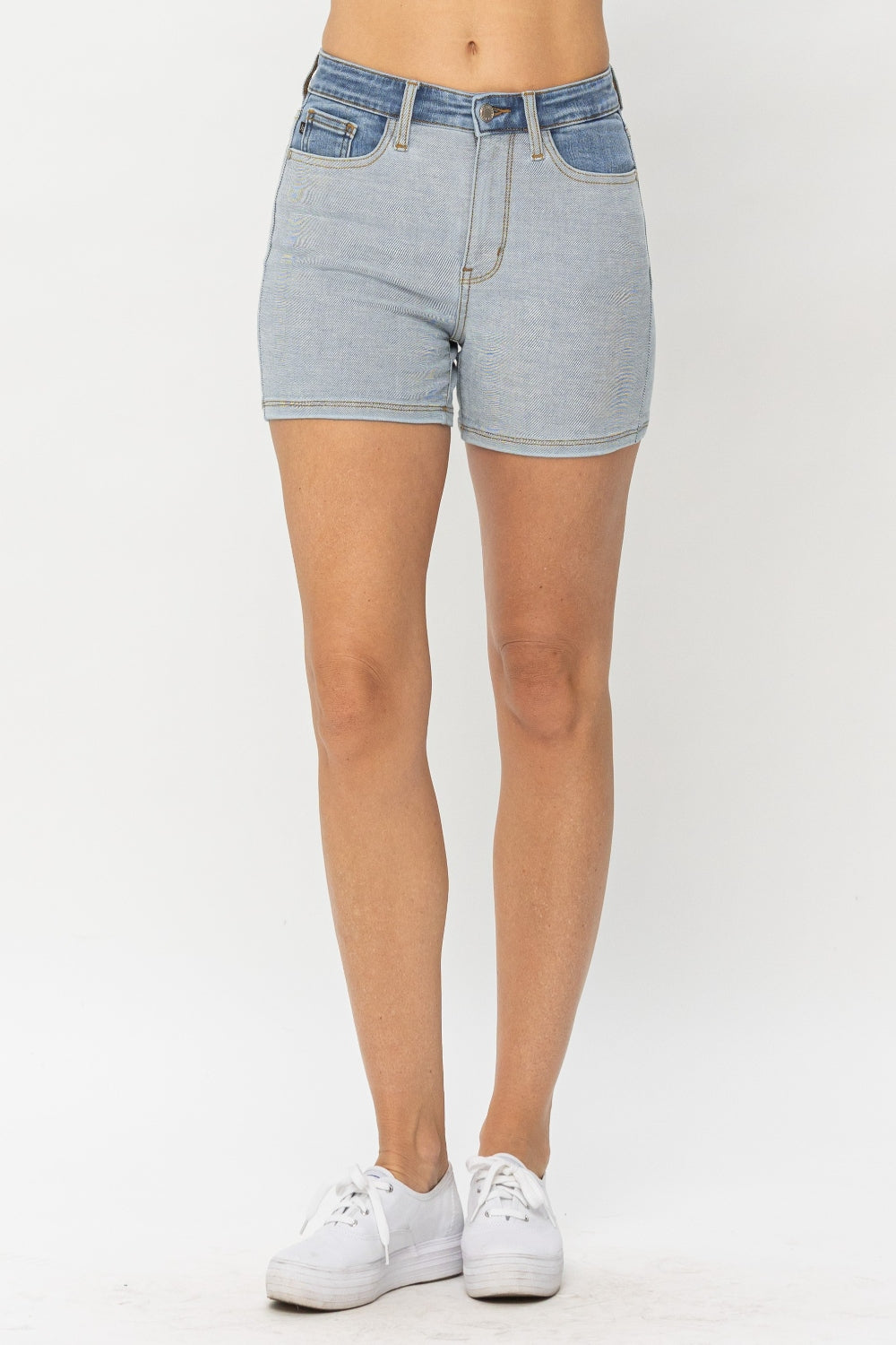 Judy Blue Women’s Full Size Color Block Denim Shorts Cotton Polyester Spandex S-3XL
