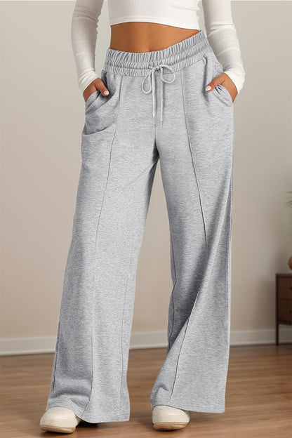 Blueberi B Women’s Drawstring Elastic Waist Wide Leg Pants Polyester Size S-2XL