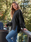 Blueberi B Women's  Slit Round Neck Long Sleeve Sweatshirt Rayon Polyester Size S-2XL