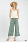 Blueberi Boutique: Mint linen wide-leg cropped pants with lace trim, full-body outfit