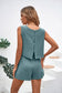 Blueberi B Women's Round Neck Top and Drawstring Shorts Set Polyester Spandex Size S-XL