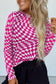 Blueberi B Women’s Checkered Mock Neck Long Sleeve Blouse Polyester Elastane Size S-XL